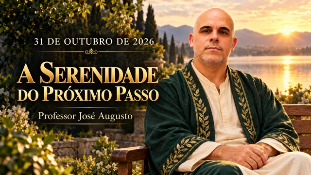 Professor José Augusto em um ambiente tranquilo. Capa: A serenidade do próximo passo. Data: 31/10/2026.